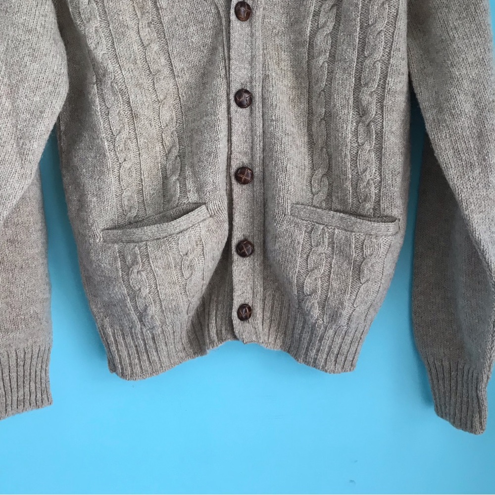 Country Square Jantzen Vintage Cable Chunky Wool Sweater Grandpa Cardigan USA S - Picture 6 of 13